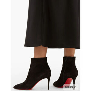 Christian Louboutin Eloise Suede Pointed Toe Ankle Booties Black Women's EU 36.5